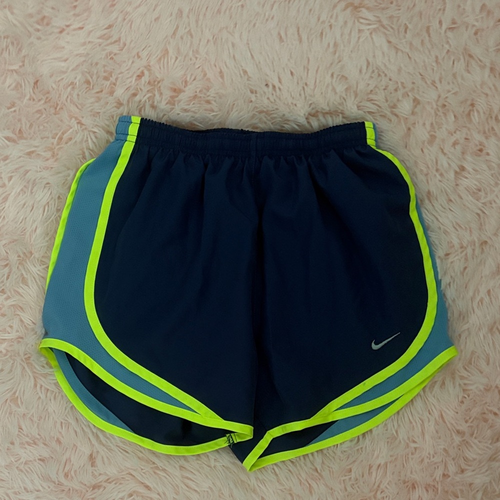 Nike Women's Dark Blue and Bright Yellow Athletic Shorts
